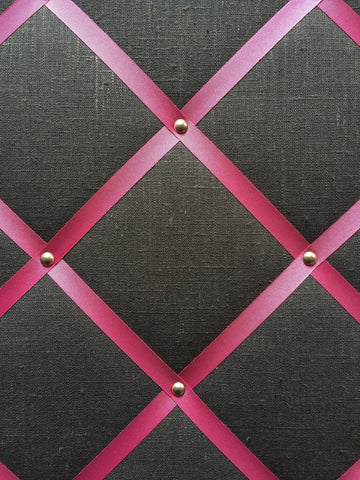 Notice board in Charcoal linen with shocking pink ribbon