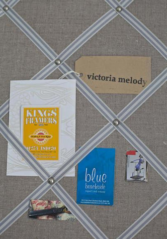 Linen Notice Board with Cream/Grey Stripes by Kiki Voltaire