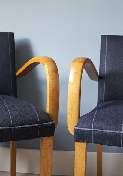 1940's Bridge Chairs in Navy Stripes Fabric from Isle of Mill