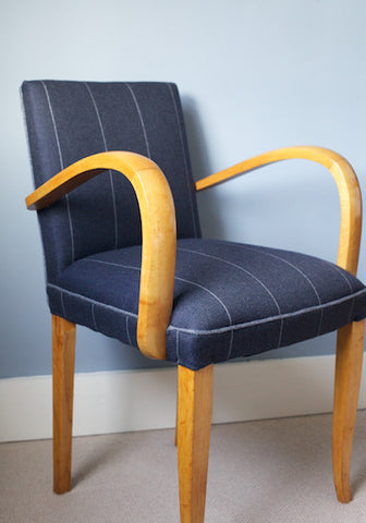 1940's Bridge Chairs in Navy Stripes Fabric from Isle of Mill