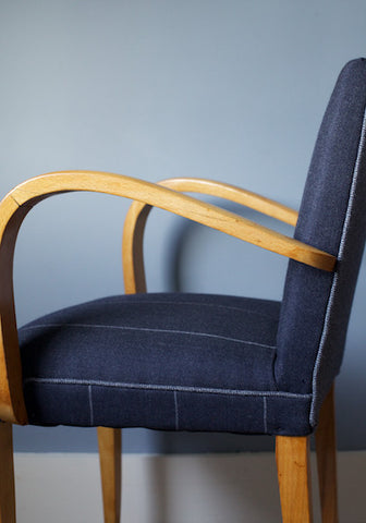 1940's Bridge Chairs in Navy Stripes Fabric from Isle of Mill