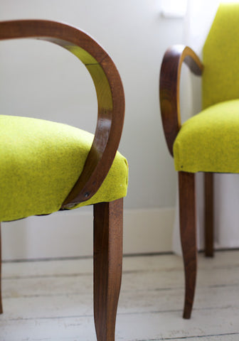 French Vintage Bridge Chairs circa 1940's in Romo Allloy by Kiki Voltaire
