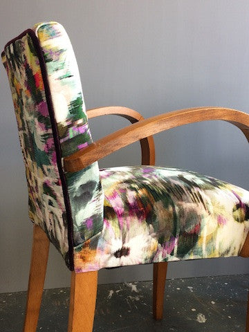 French Vintage Bridge Chairs covered in Romo Black Edition Kansai Velvet Zinnia Fabric