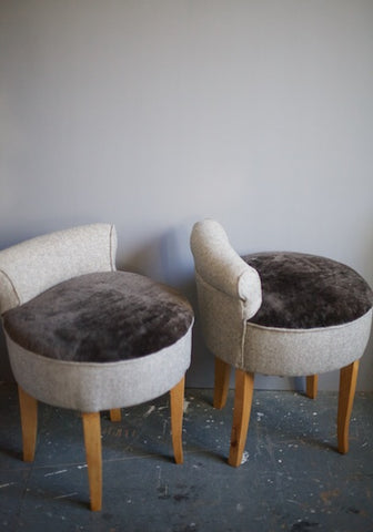 Pair of vintage small chairs coverd in wool and sheepskin upholsted by Kiki Voltaire