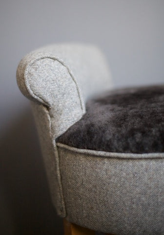 Pair of vintage small chairs coverd in wool and sheepskin upholsted by Kiki Voltaire