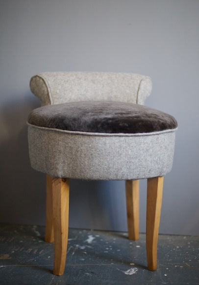 Vintage small chairs (a pair) coverd in wool and sheepskin upholsted by Kiki Voltaire