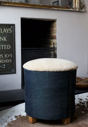 Vintage Stool | Covered in Irish Linen and Sheepskin